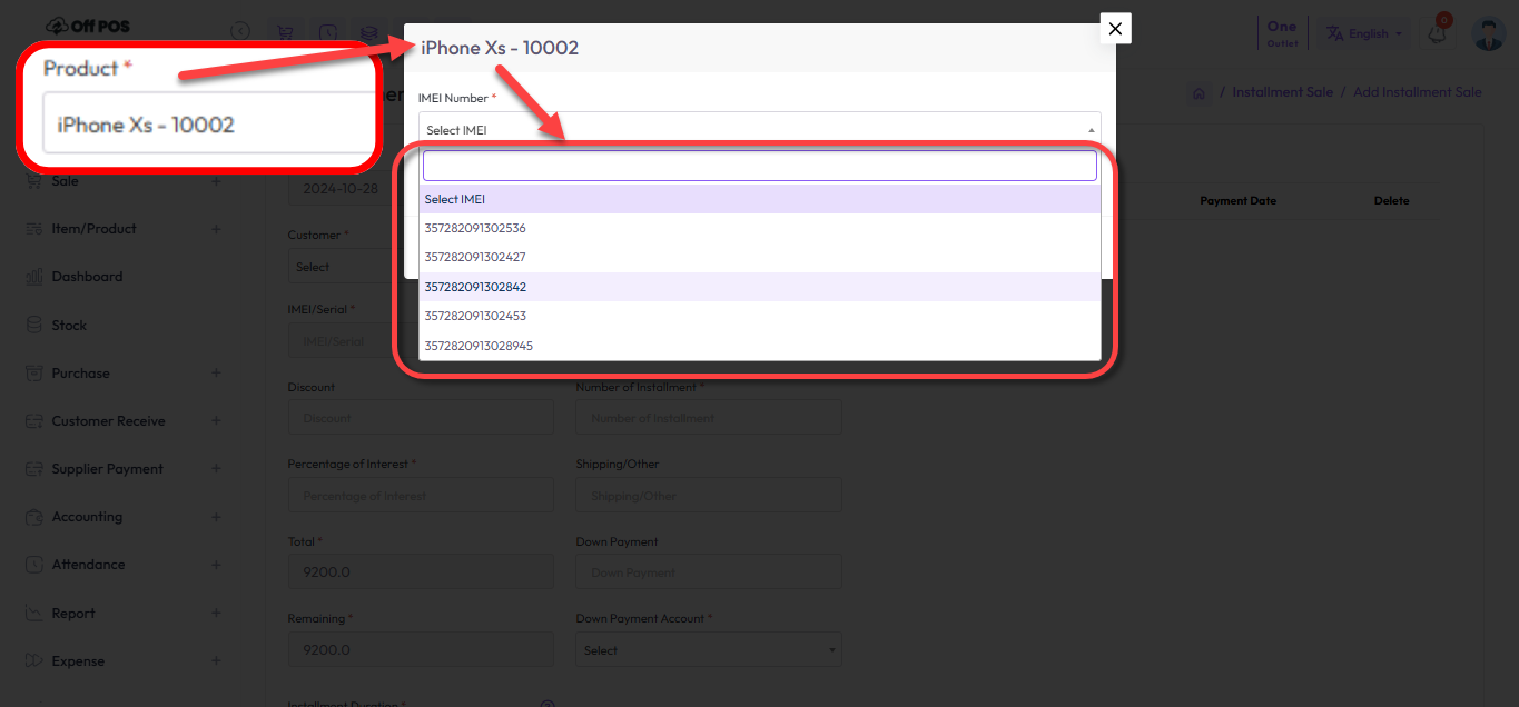Installment Opening Stock